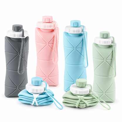 Foldable Silicone Water Bottle (600ML) – Leakproof & Travel-Friendly