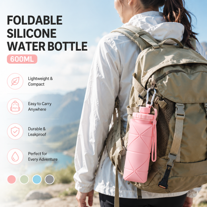 Foldable Silicone Water Bottle (600ML) – Leakproof & Travel-Friendly