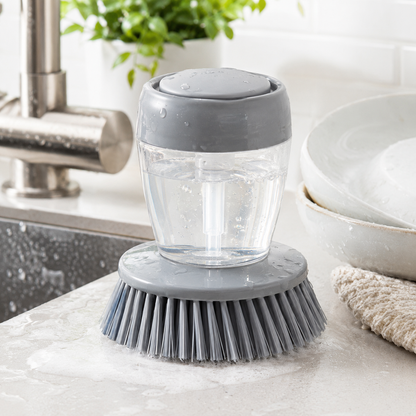 Kitchen Soap Dispensing Palm Brush – Automatic Filling Dish Scrubber with PET Bristles