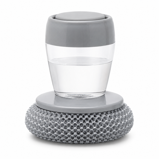 Kitchen Soap Dispensing Palm Brush – Automatic Filling Dish Scrubber with PET Bristles