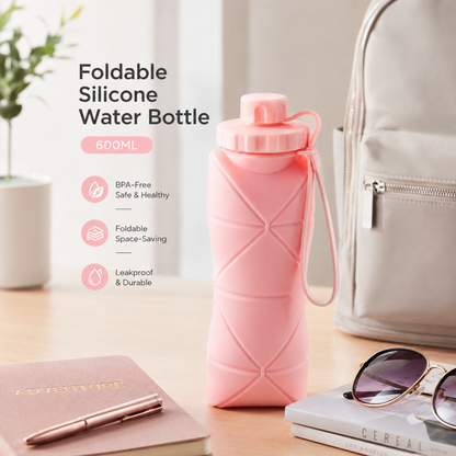 Foldable Silicone Water Bottle (600ML) – Leakproof & Travel-Friendly