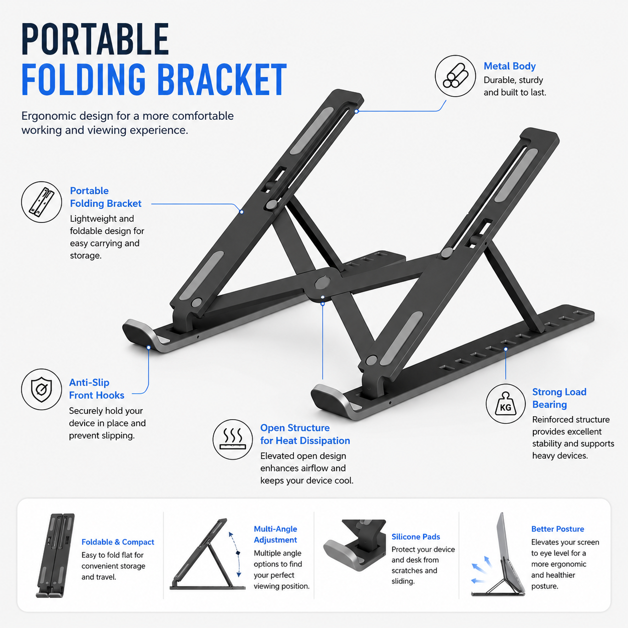 Metal Body Laptop Stand | Creative Folding Storage Bracket