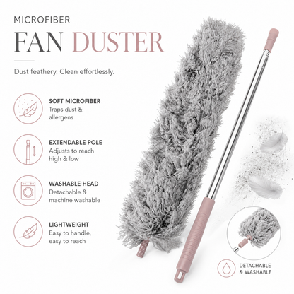 Microfiber Gray Fan Duster – Extendable Stainless Steel Long Pole