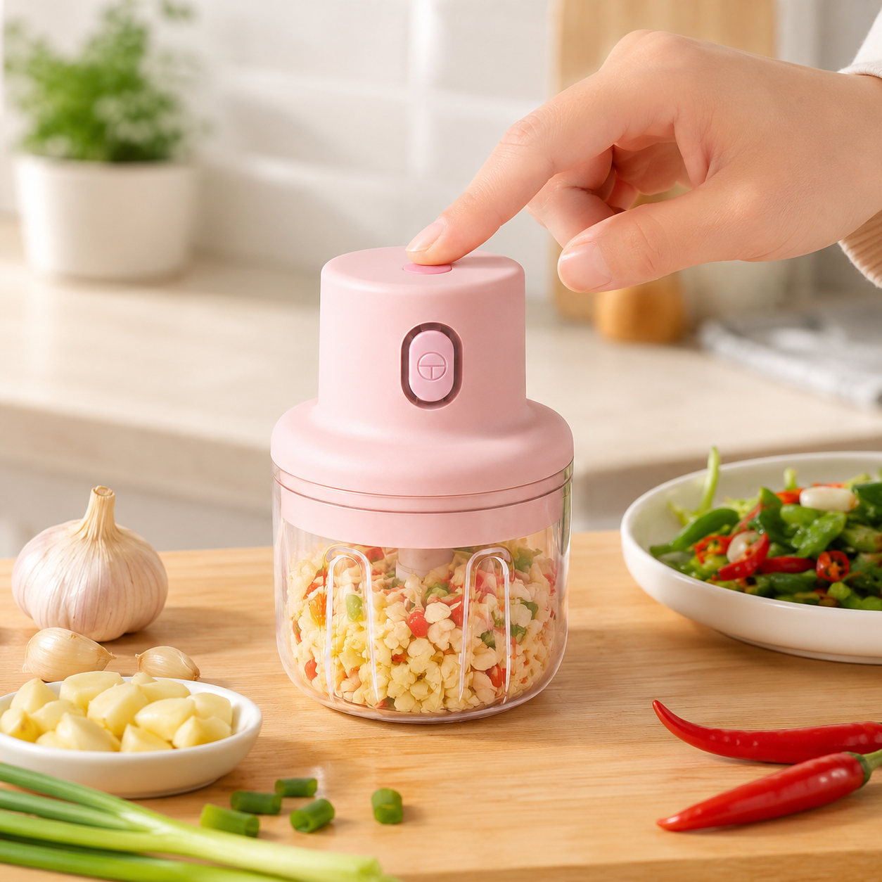 Mini Food Chopper Portable USB Rechargeable Vegetable Garlic Meat Grinder