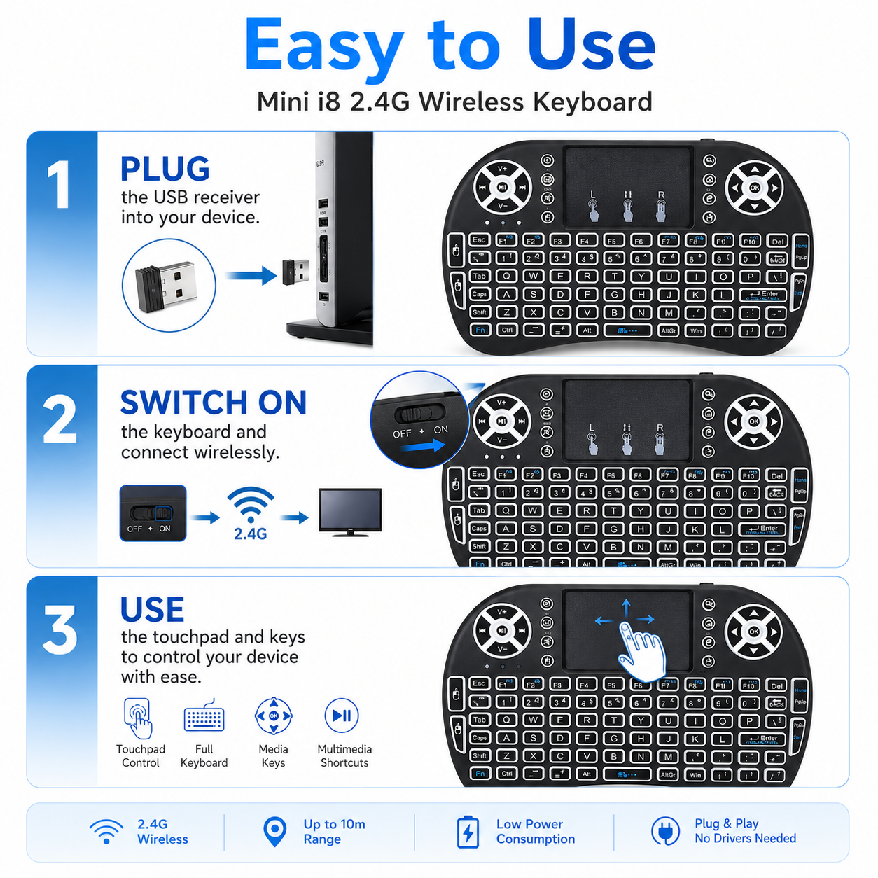 Mini i8 2.4G Wireless Keyboard with Touchpad & Backlight