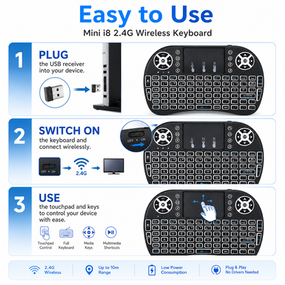 Mini i8 2.4G Wireless Keyboard with Touchpad & Backlight