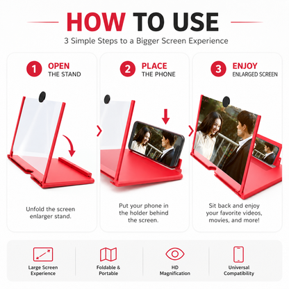Mobile Screen Magnifier  – Foldable Phone Screen Enlarger Stand for Movies & Gaming