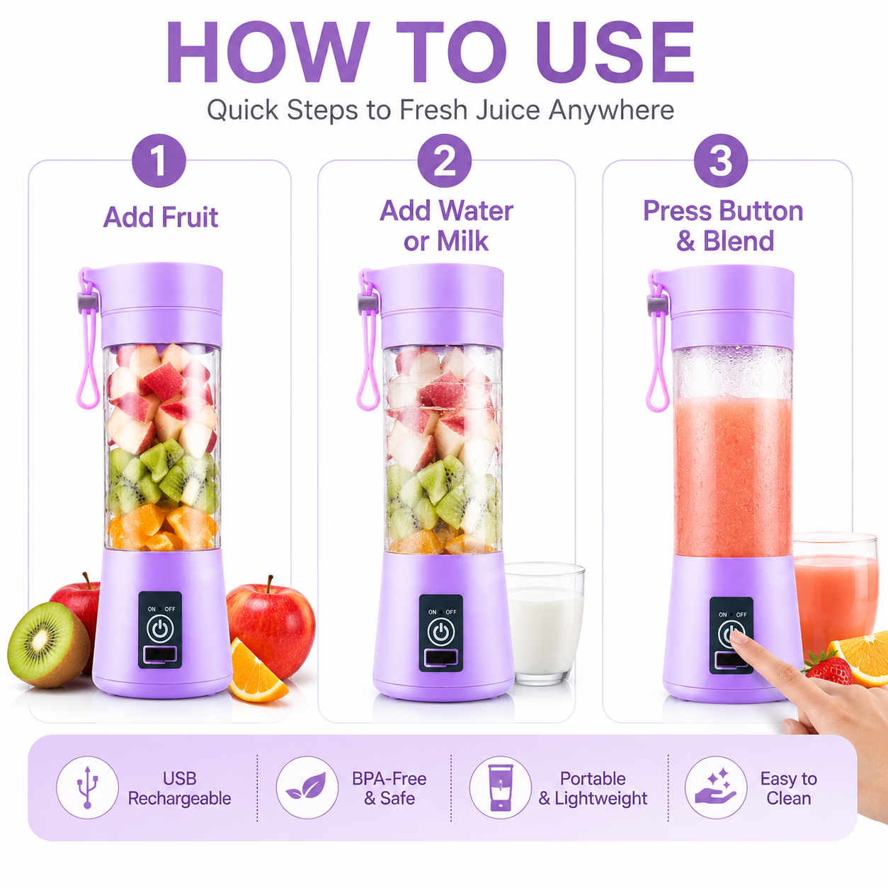 Portable Mini 6-Blade Juicer Blender |  USB Rechargeable