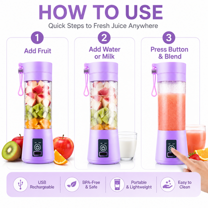 Portable Mini 6-Blade Juicer Blender |  USB Rechargeable