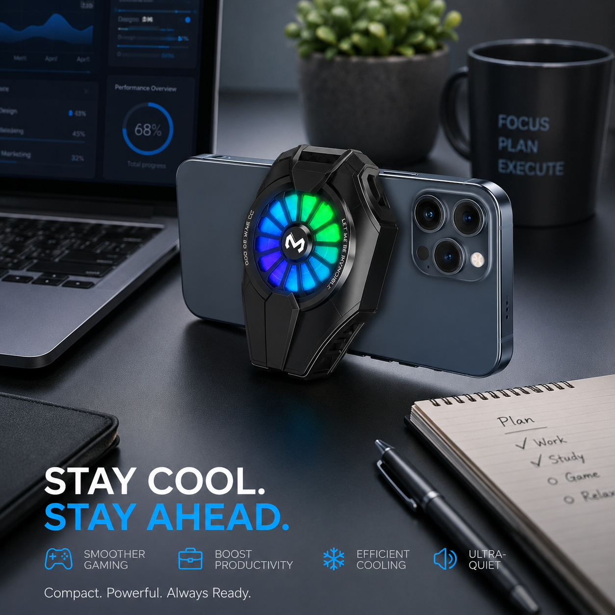 Portable Phone Cooler with Advanced Cooling for Gaming &  Work