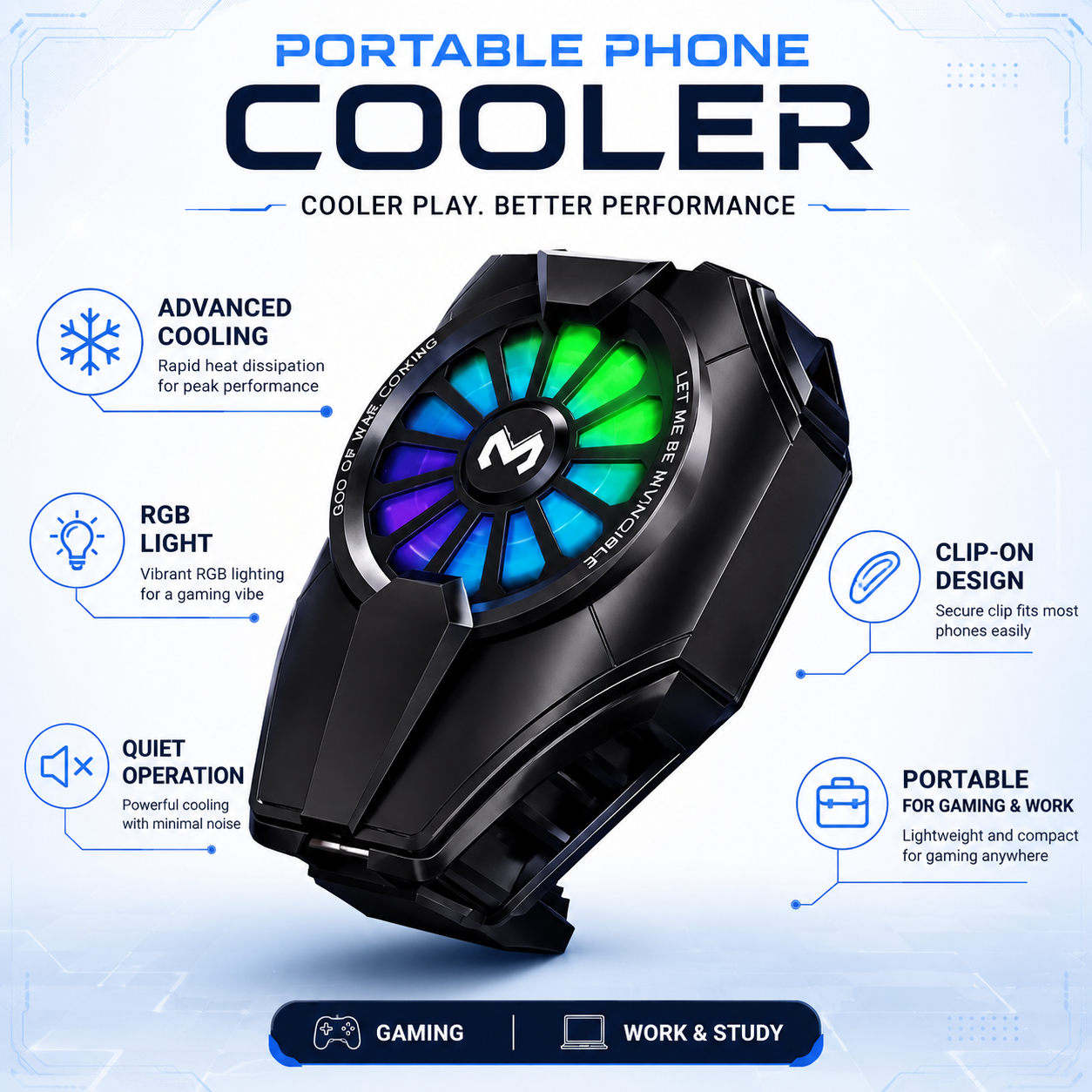 Portable Phone Cooler with Advanced Cooling for Gaming &  Work
