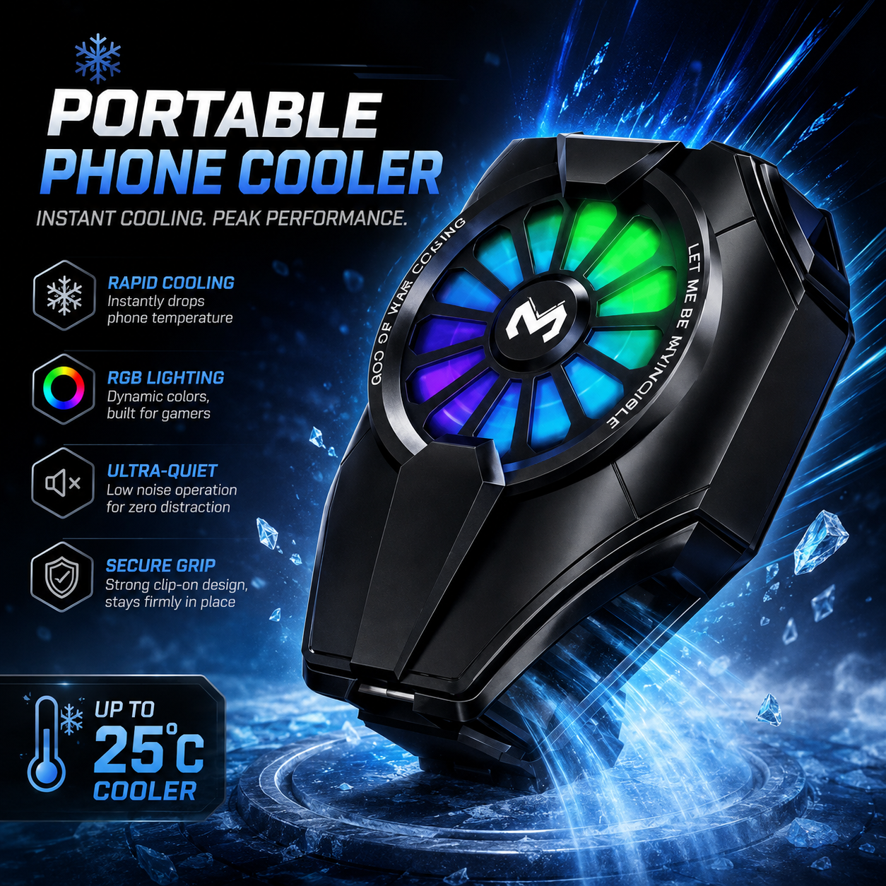 Portable Phone Cooler with Advanced Cooling for Gaming &  Work