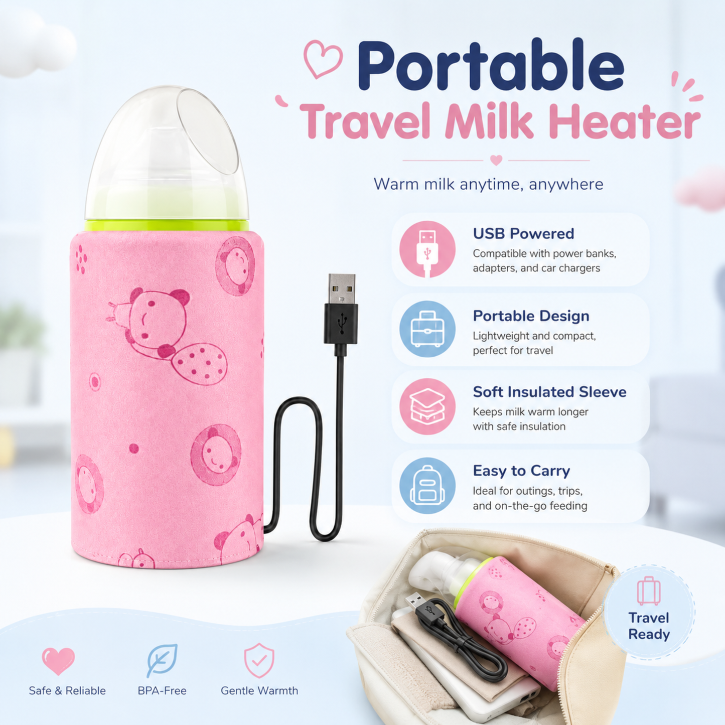 Portable USB Baby Bottle Warmer – Travel Milk Heater Sleeve