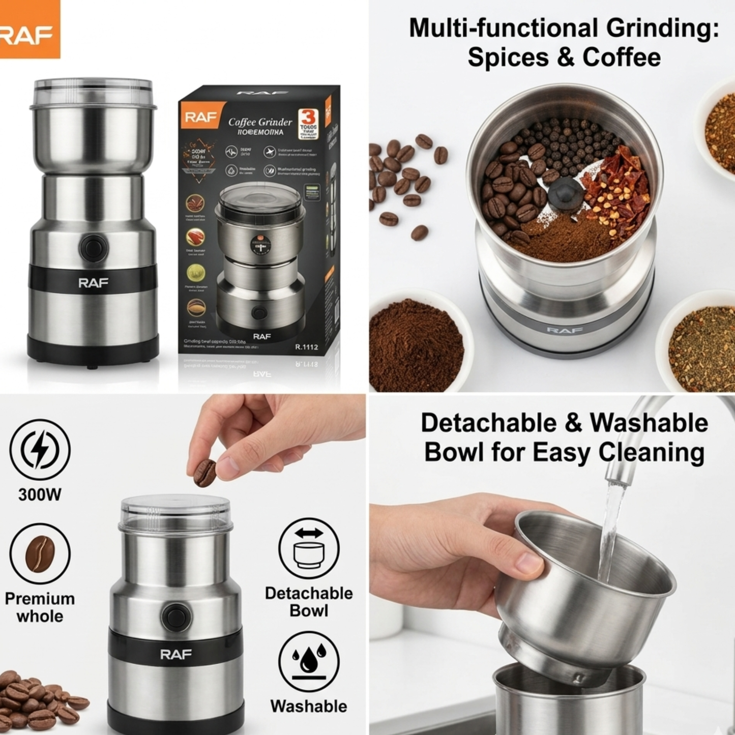 RAF 300W Electric Coffee & Spice Grinder