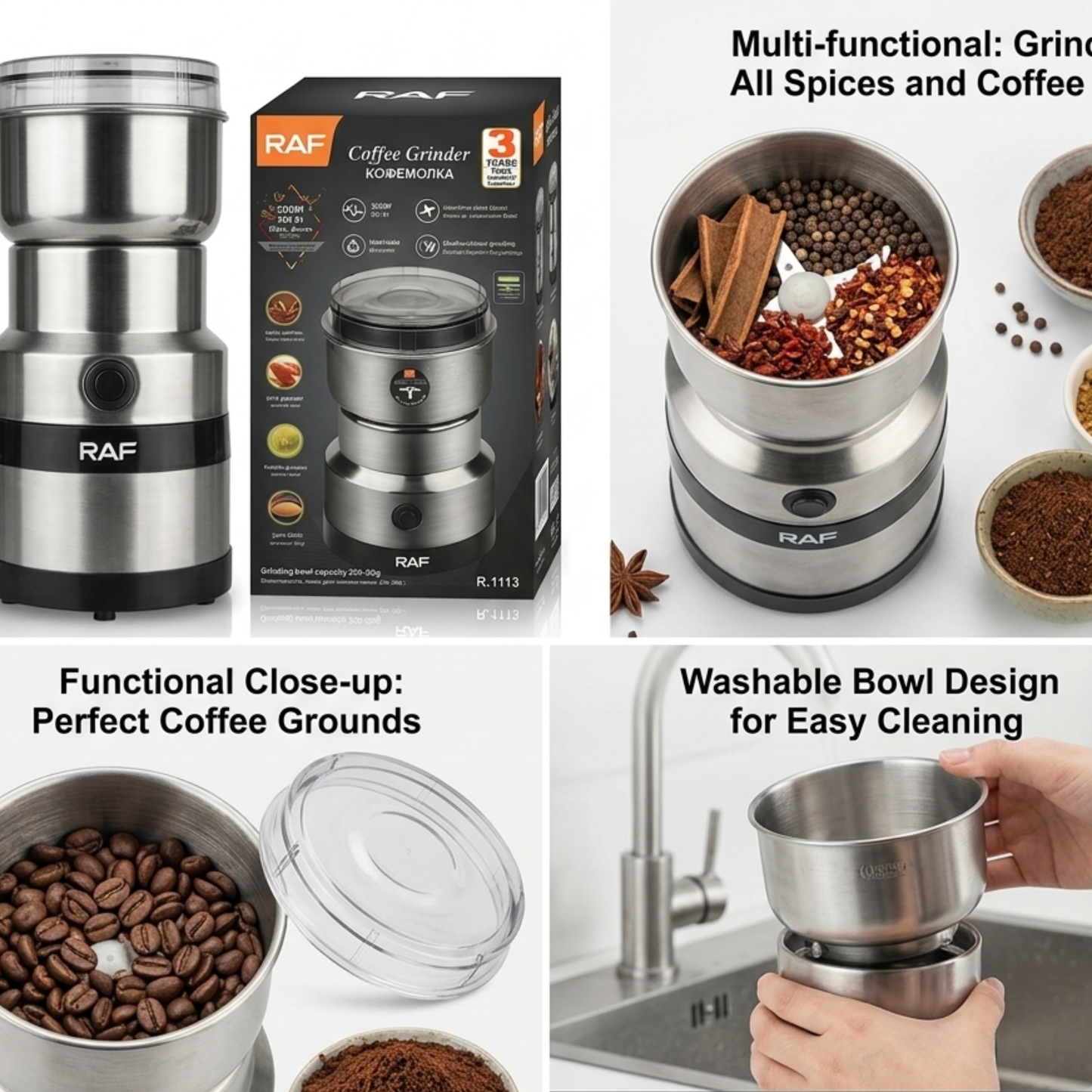 RAF 300W Electric Coffee & Spice Grinder