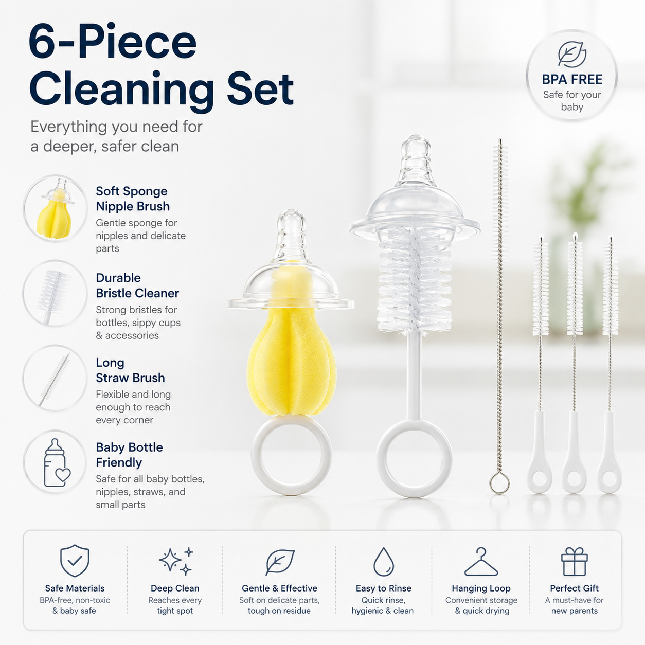 Royal 6-Piece Baby Bottle Cleaning Brush Set