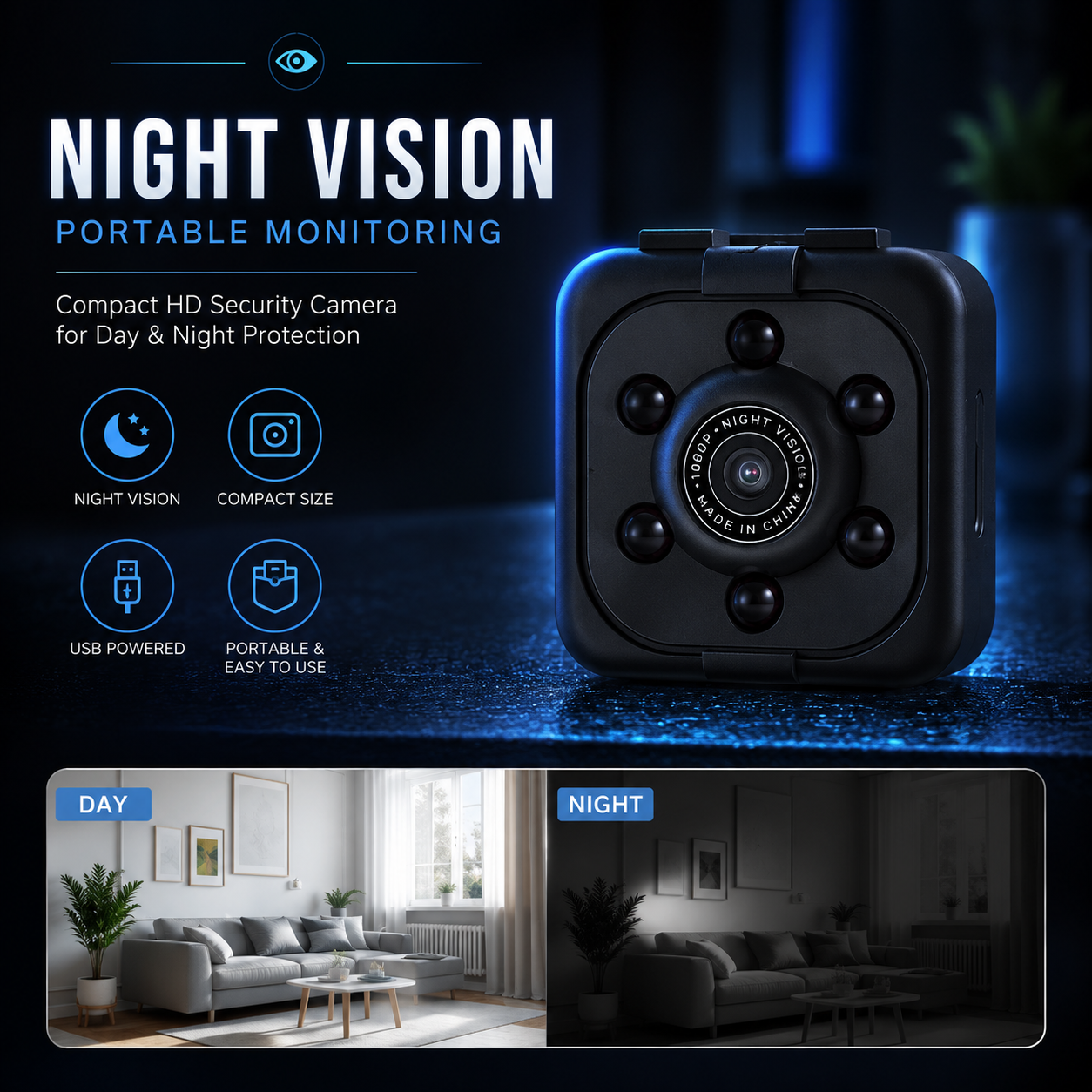 SQ6 Mini HD Security Camera – Portable Compact Night Vision Camera with Stand Holders