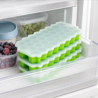 Silicon Ice Cube Tray With Lid | 36-Cube Honeycomb Shape Ice Mold