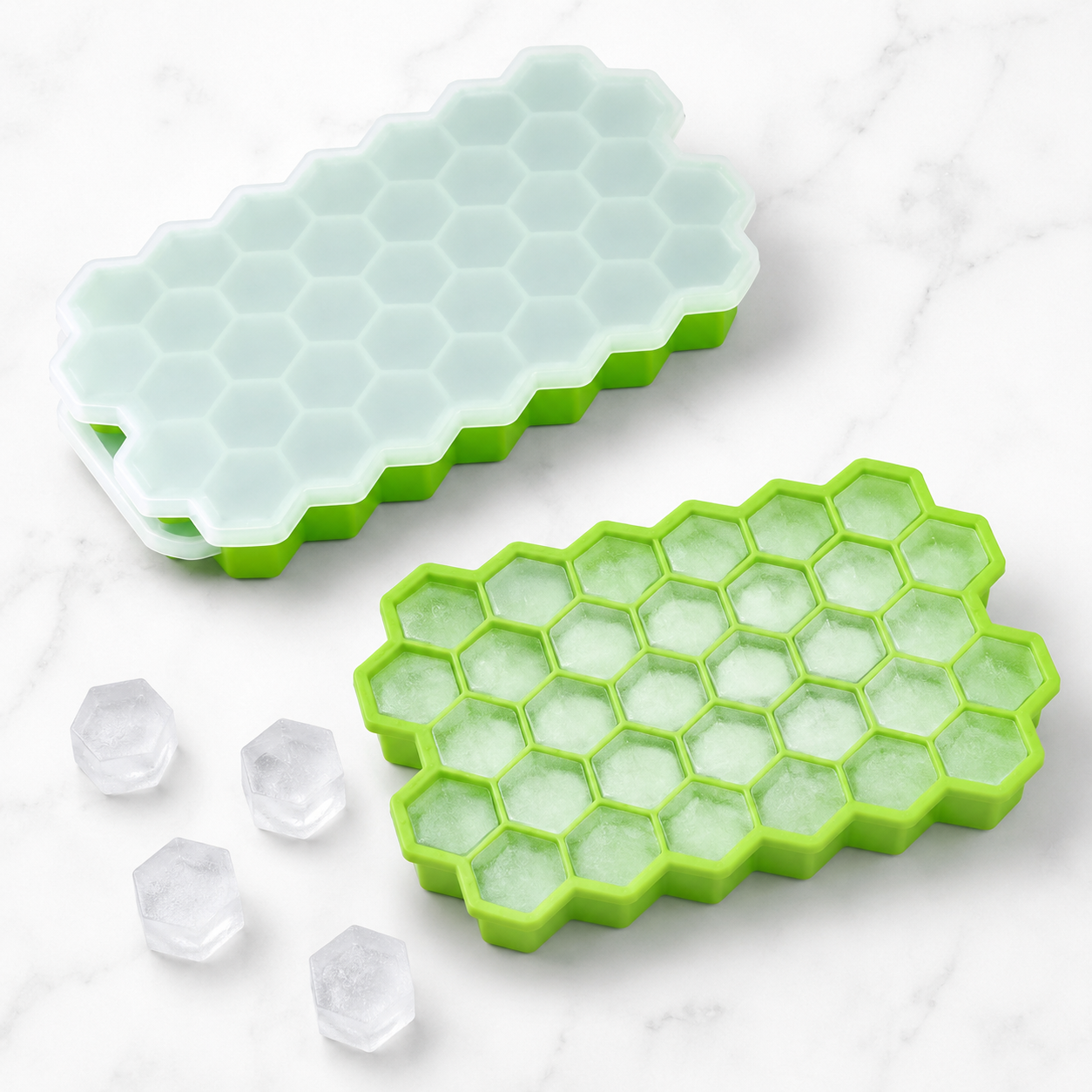Silicon Ice Cube Tray With Lid | 36-Cube Honeycomb Shape Ice Mold