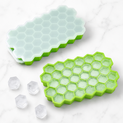 Silicon Ice Cube Tray With Lid | 36-Cube Honeycomb Shape Ice Mold