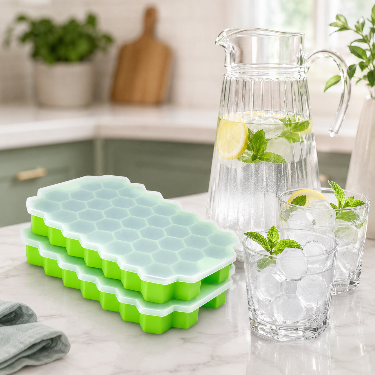 Silicon Ice Cube Tray With Lid | 36-Cube Honeycomb Shape Ice Mold