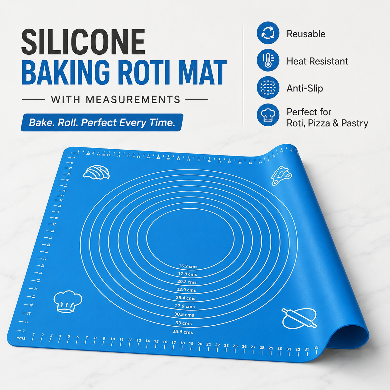 Silicone Baking Roti Mat With Measurements – Heat Resistant Non-Stick Dough Rolling