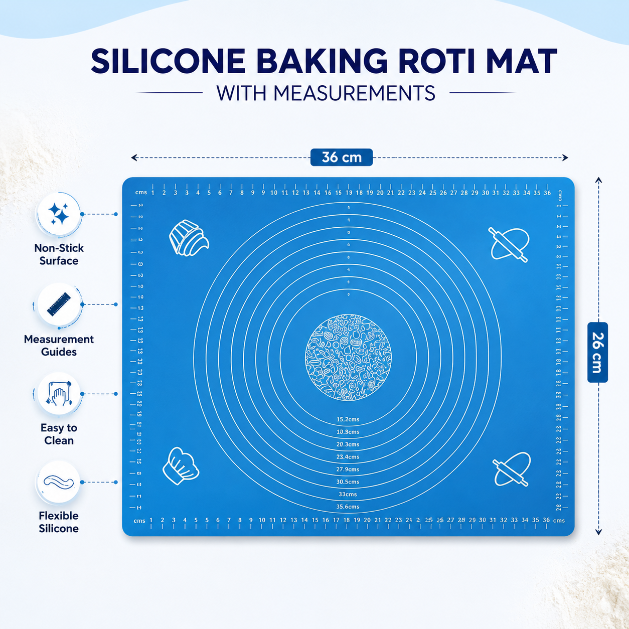 Silicone Baking Roti Mat With Measurements – Heat Resistant Non-Stick Dough Rolling