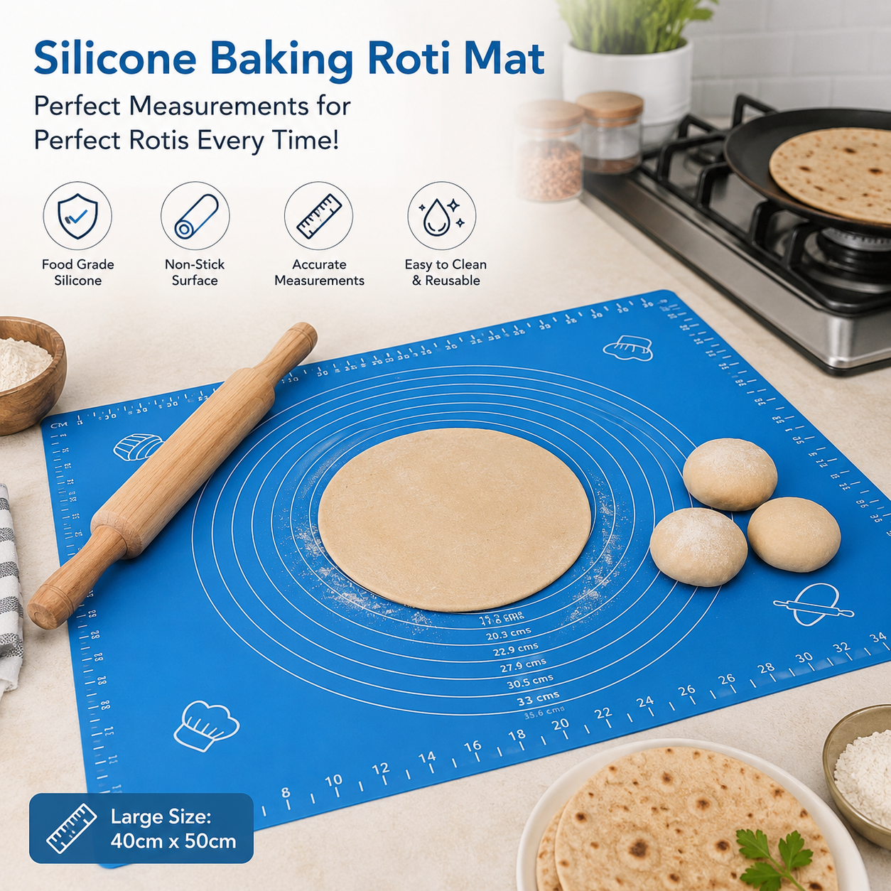 Silicone Baking Roti Mat With Measurements – Heat Resistant Non-Stick Dough Rolling