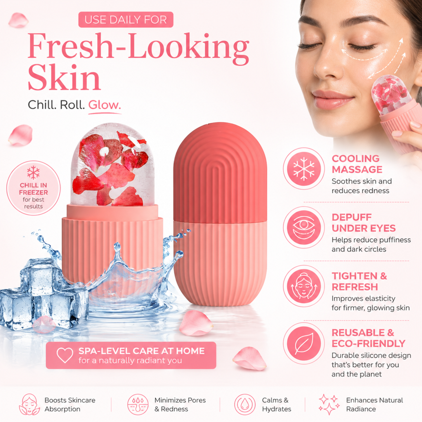 Silicone Ice Facial Roller – Reusable Cooling Face Massager