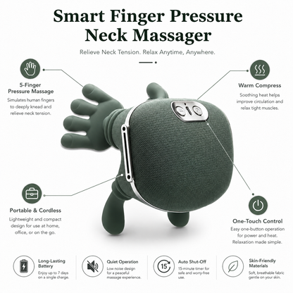 Smart Finger Pressure Neck Massager – Electric Heated Deep Kneading Neck & Shoulder Relaxation Device