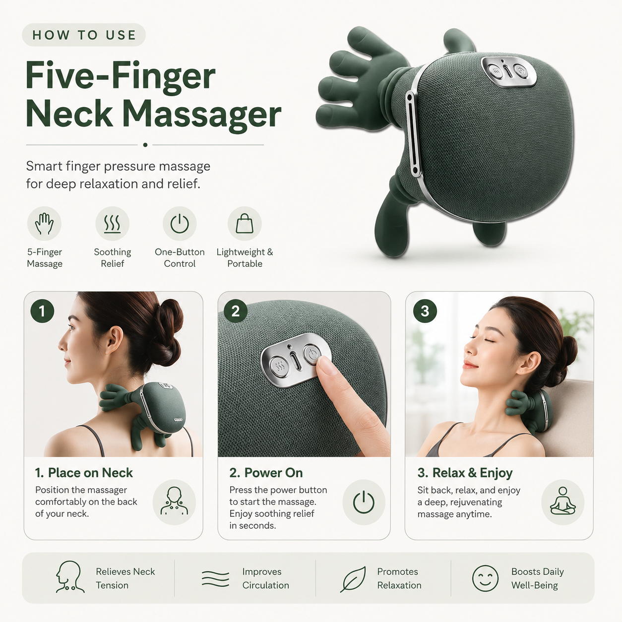 Smart Finger Pressure Neck Massager – Electric Heated Deep Kneading Neck & Shoulder Relaxation Device