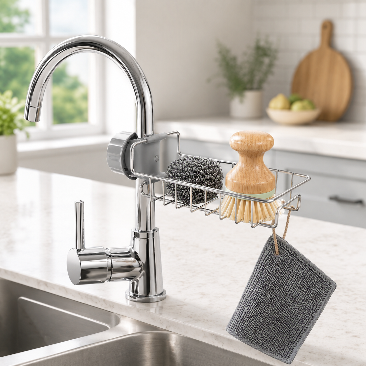 Stainless Steel Adjustable Kitchen Faucet Sponge Holder