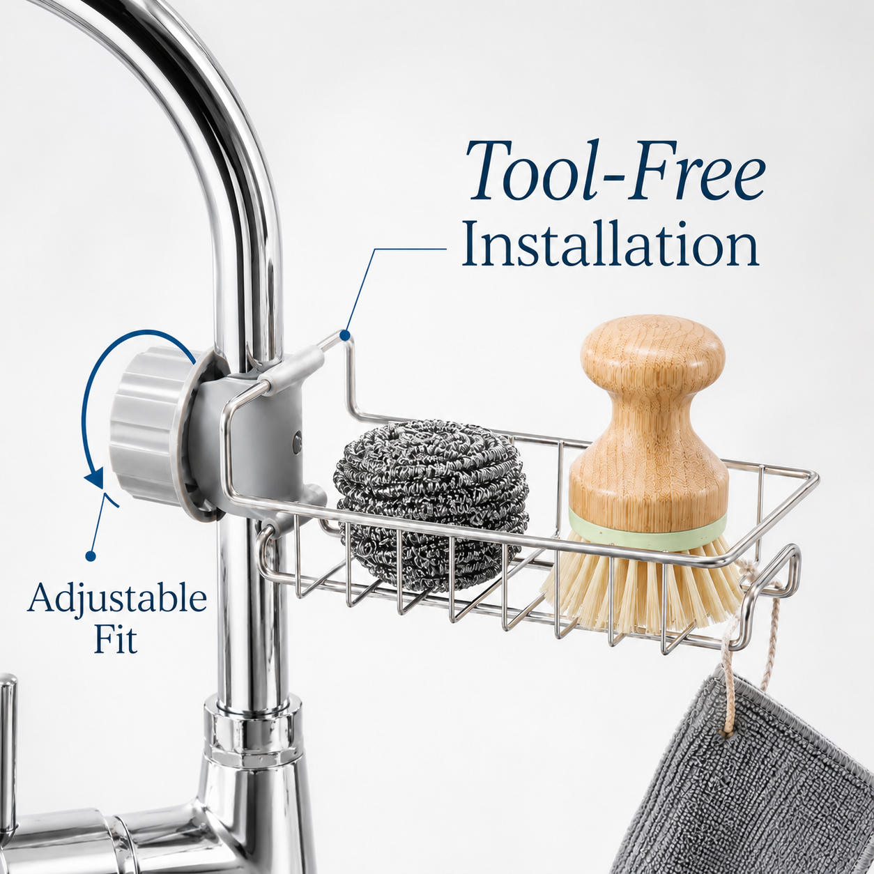 Stainless Steel Adjustable Kitchen Faucet Sponge Holder