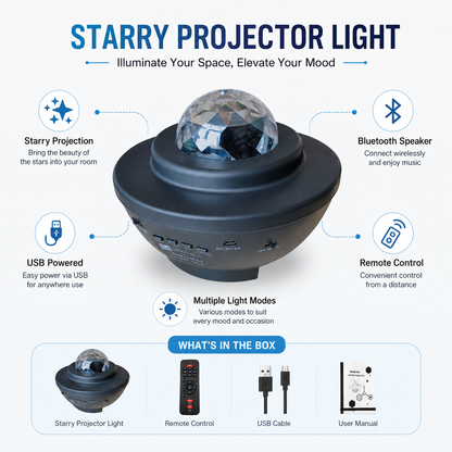 USB Starry Projector Light with Bluetooth Speaker