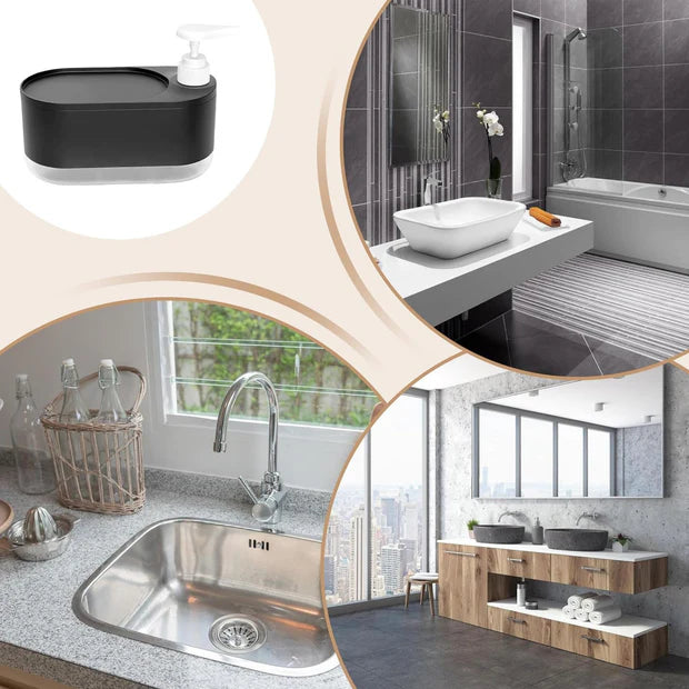 2-in-1 Soap Dispenser for Kitchen & Bathroom with Sponge Holder & 360° Tray