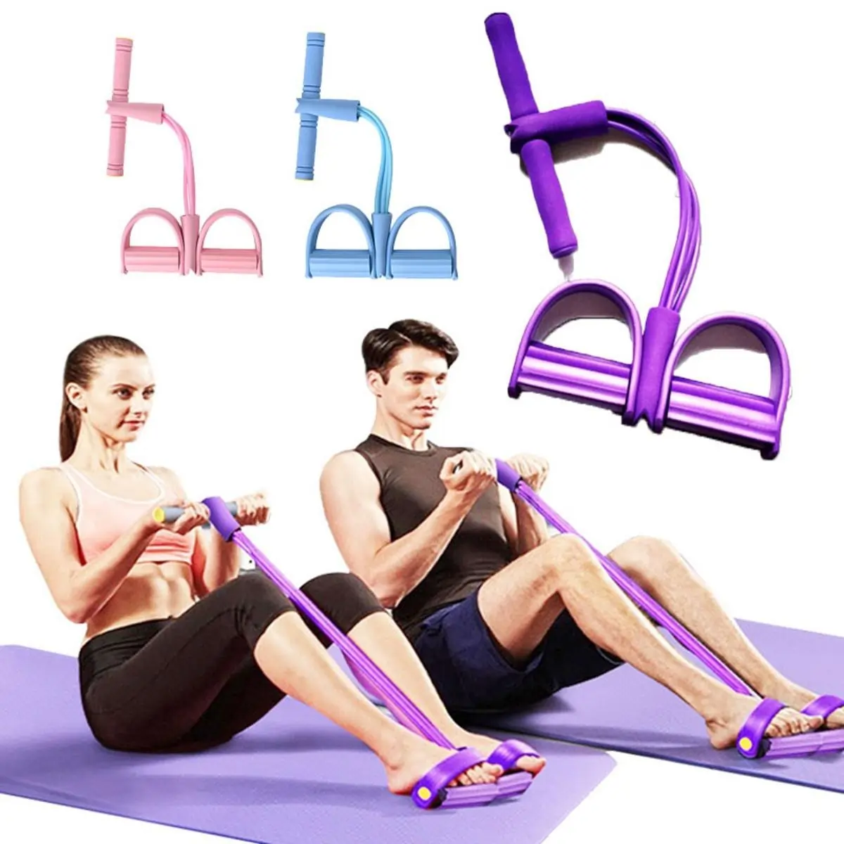 Home New Tension Rope Tube Puller Pedal Ankle Abdominal Tummy Exerciser Elastic Sit-Up Pull Rope Fitness Resistance Band for Home Gym Body Shaping Weight Loss & Muscle Training Equipment