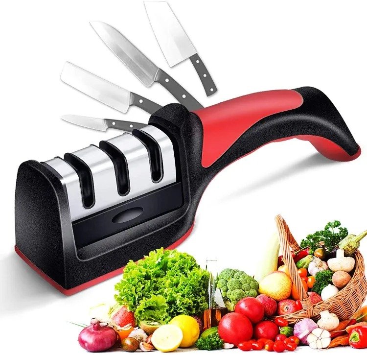 Home Kitchen Knife Sharpener Adjustable 3 Stage Manual Knives and Scissor Sharpener Professional Blade Sharpening Tool with Sharpener Stone