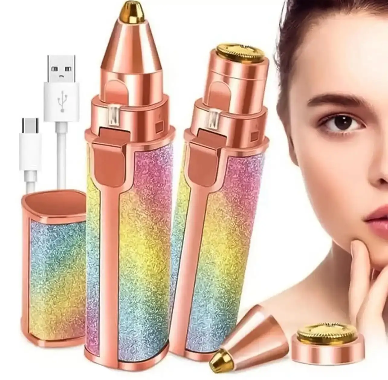 Home 2 in 1 Rechargeable Electric Eyebrow Trimmer | Facial Hair Remover for Women | Painless Eyebrow Shaver with LED Light, Precision Razor Tool for Face, Nose, Upper Lip, and All Body Parts