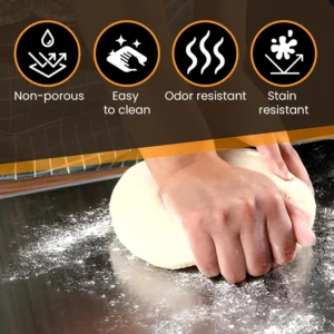 food grade stainless steel cutting board durable hygienic no microplastic no smell easy to clean suitable for meat, fruits, vegetables, bread and baking large countertop board for home and kitchen use